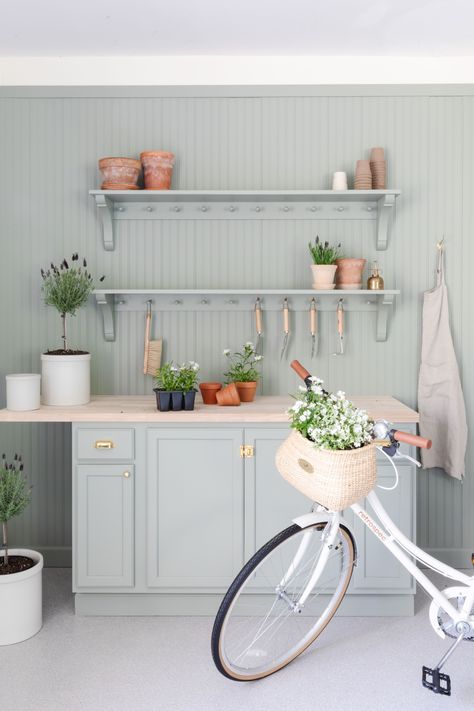 Wooden Peg Rail, Shaker Peg Rail, Sage Green Paint Color, Sage Green Paint, Peg Rail, Peg Rack, Garage Floor Coatings, Farmhouse Shelf, Julie Blanner