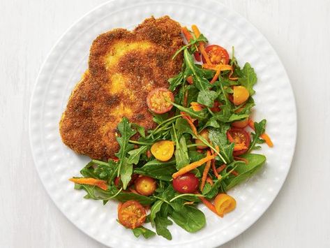 Get Sesame Pork Milanese Recipe from Food Network Miso Salad Dressing, Sesame Pork, Pork Milanese, Milanese Recipe, 30 Minute Dinners, Pork Cutlets, Boneless Pork Chops, Food Network Magazine, Boneless Pork