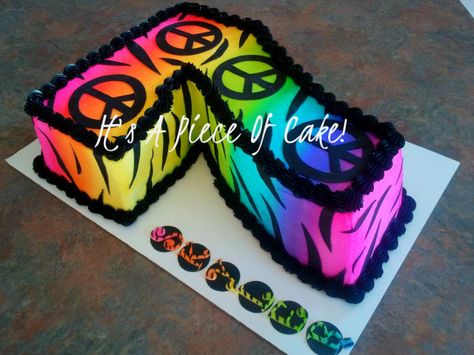 Peace Sign and Zebra Print/Buttercream Icing - by itsapieceofcake @ CakesDecor.com - cake decorating website 7 Number Cake, Peace Sign Cakes, Buttercream Icing Cake, Airbrush Cake, Neon Cakes, 7 Cake, 7 Number, Neon Birthday, Zebra Cake