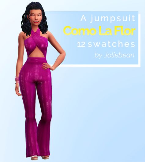 Como La Flor jumpsuit in 12 swatches by Joliebean | Joliebean on Patreon Sims 4 Decades Challenge, Pelo Sims, Sims 4 Mm Cc, Famous Outfits, Sims 4 Teen, Trending Photos, Body Outfit, Sims 4 Mm, Sims4 Clothes