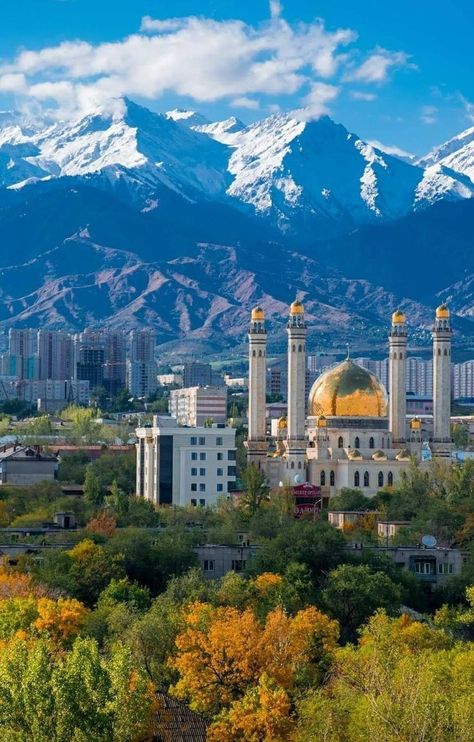 Modern Mosque, Autumn City, Kazakhstan Travel, Abdul Mateen, Magic Places, Almaty Kazakhstan, Muslim Countries, Beauty Websites, Hong Kong Travel