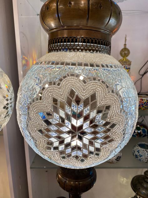 Chaliskan offers special customized with any glass color It a very special, one of a kind big size Turkish mosaic standing lamp Handcrafted lighted dome, steady strong Made by talented artisan.Made of glass and brass materials. US electric system adapted.LED candelabra base bulbs are included. 1 day USPS priority mail from Mclean/VA. We ship The lamp safely wrapped and boxed with the warranty. You may order luxurious gift boxes together with your purchases for your loved ones. The link for a bea Mosaic Lamp Patterns, Turkish Mosaic Lamp Diy, Free Mosaic Patterns, Ottoman Lamps, Turkish Lights, Turkish Lamp, Mosaic Art Diy, Turkish Mosaic Lamp, Lamps Vintage