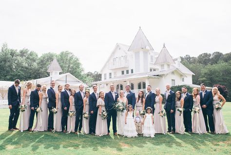 Taupe bridesmaids dresses and navy blue suits for the groom and groomsmen. Leah Grace Photography // Planner - M Elizabeth Weddings & Events // Venue & Catering - The Sonnet House in Birmingham, Ala // Florist - Corey Daniel Florals Taupe Bridesmaid Dresses Navy Suits, Taupe And Blue Wedding, Navy And Taupe Wedding, Suits For The Groom, Taupe Wedding Colors, Hunters Wedding, Navy Blue Suits, Navy Groomsmen, Taupe Bridesmaid