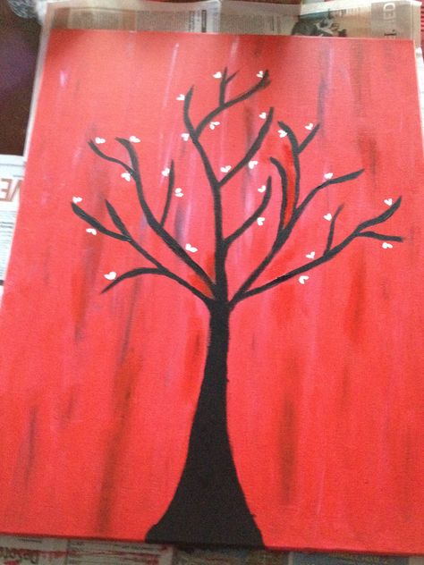 DIY canvas painting. Red tree. Painting Ideas On Canvas Red Background, Red Background Painting Easy, Red Canvas Painting Ideas Easy, Bored Activities, Homework Inspiration, Diy Canvas Painting, Bf Gift, Canvas Inspiration, Red Paint Colors