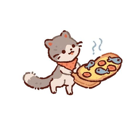 Cute Cat Doodles, Doodles For Beginners, Pizza Drawing, Cat Doodles, Cute Pizza, Pizza Art, Pizza Cat, Cat Doodle, 강아지 그림