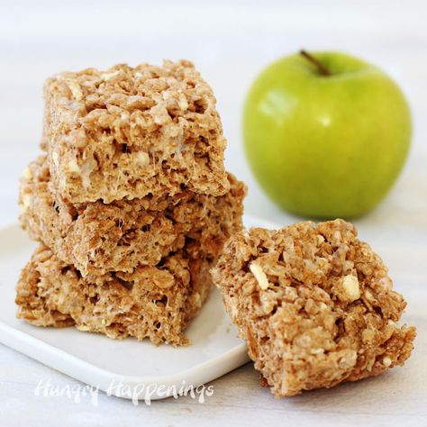 Enjoy the taste of fall when you make these quick and easy Cinnamon Apple Cereal Treats. With each bite you'll taste bits of apple and marshmallow blended with cinnamon sugar coated cereal. Apple Cereal, Fun Rice Krispie Treats, Fruity Recipes, Cereal Treats, Best Party Food, Cinnamon Apple, Fall Flavors, Easy Cinnamon, Rice Krispie Treats