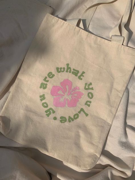 Handpainted aesthetic tote bag diy inspiration Tote Bag Design Ideas, Bag Design Ideas, Decorated Tote Bags, Diy Tote Bag Design, Painted Tote Bag, Handpainted Tote Bags, Quote Tote Bag, Diy Tote, Bags Ideas