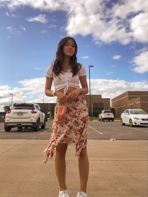 thrifted floral midi skirt Midi Skirt Outfit Summer Aesthetic, Floral Midi Skirt Outfit Summer, Skirt Floral Outfit, Midi Skirt Aesthetic, Floral Midi Skirt Outfit Aesthetic, Black Floral Skirt Outfit Aesthetic, Floral Midi Skirt Outfit, Midi Skirt Outfit Summer, 90s Floral Skirt