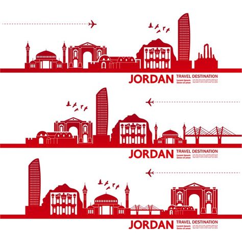 Jordan Skyline, Destination Illustration, Jordan Concept, Jordan Illustration, Jordan City, Jordan Tourism, Red Architecture, Architecture Symbols, Wadi Rum Jordan