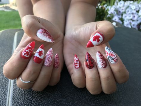 Canada day eh!  #girlboss #nails #fuzion #nailart #canada #canadaday  #gelnails Canada Day, Nail Designs, Nail Art, Nails, Beauty, Design, Art, Nail Arts