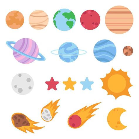 Planet Clipart, Space Drawings, Inspiration Nature, Scrapbook Printing, Flat Vector, Sun And Moon, Solar System, Planets, White Background