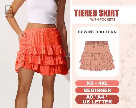 Ruffle Skirt Sewing Pattern, Flounce Short Skirt Beginner Pattern, Tiered Skirt Pattern XS 4XL, Plus Size Skirt Pattern, PDF Patterns - Etsy Tiered Skirt Pattern, Short Ruffle Skirt, Skirt Sewing Pattern, Plus Size Skirt, Skirt Sewing, Jersey Skirt, Pillowcase Dress, Skirt Patterns Sewing, Sewing Skirts