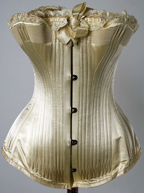 Date: mid-1880s Culture: American Medium: silk, cotton, metal Dimensions: Length at CB: 13 1/4 in. (33.7 cm) Credit Line: Gift of Mrs. Herbert G. Lord, 1980 Jeanne Paquin, Charles Frederick Worth, Edwardian Corsets, 1880s Fashion, Victorian Corset, 19th Century Fashion, Vintage Corset, Century Clothing, Corsets And Bustiers