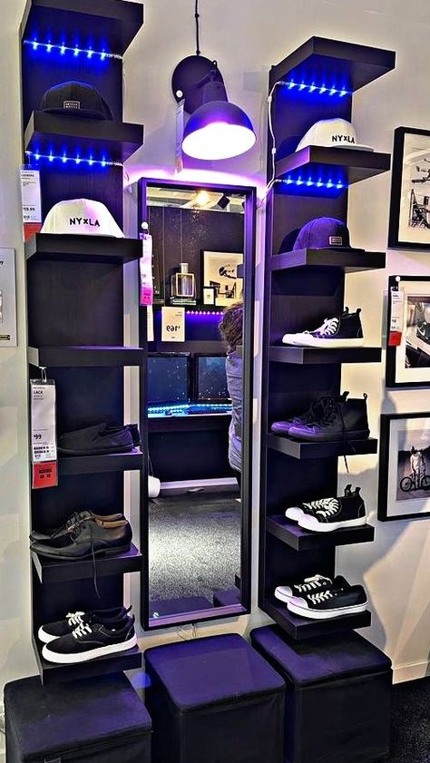 Hypebeast Room Ideas, Mens Room Decor, Sneakerhead Room, Mens Bedroom Decor, Hypebeast Room, Teenage Boy Room, Shoe Room, Chill Room, Boy Bedroom Design