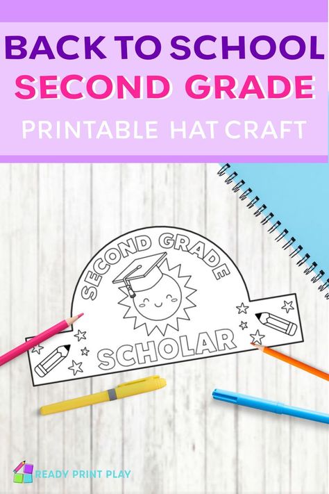 Hooray hooray it's the first day! Celebrate the beginning of a new school year with this fun, low-prep Second Grade printable crown headband! Just print, cut, and color! Perfect for back to school activities, meet the teacher night, first day of school, classroom community & center work. Students will love coloring this project! Great for scissor skills, fine motor development, subs, art class & choice time. Check out Ready Print Play at Teachers Pay Teachers for more fun activities. Hat Activity, First Day Of School Classroom, Printable Crown, Motor Development, School Week, Back To School Crafts, Scissor Skills, Meet The Teacher, Best Friend Songs