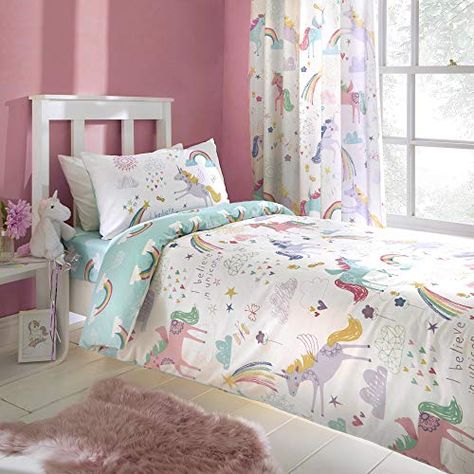 Pink Duvet Set, Roses Bedroom, Unicorn Bedding, Pretty Bedding, Unicorn Room, Unicorn Bedroom, Pink Duvet, Kids Duvet, Reversible Bedding