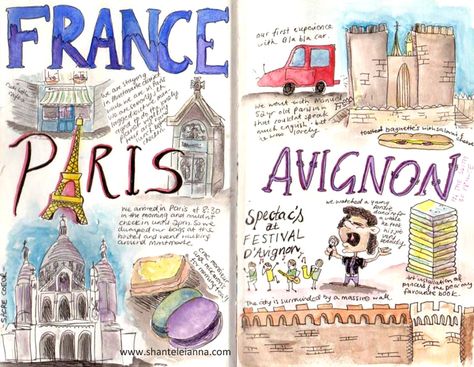 France travel journal - Paris, Avignon Paris Travel Journal Ideas, France Travel Journal, Scrapbook Architecture, France Journal, Paris Travel Journal, Paris Scrapbook, Paris Holiday, Travel Journal Scrapbook, Creating A Bullet Journal