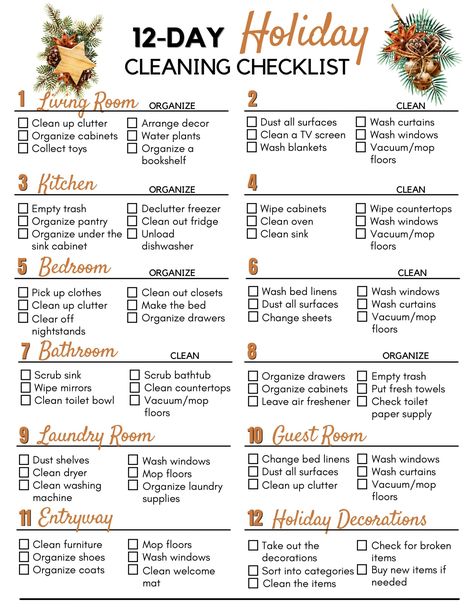 Christmas Deep Cleaning Checklist, After Christmas Cleaning Checklist, Deep Clean Before Holidays, Nightly Cleaning Checklist, Christmas Cleaning Schedule, January Cleaning Checklist, Winter Deep Cleaning List, New Years Cleaning Checklist, End Of Year Cleaning Checklist