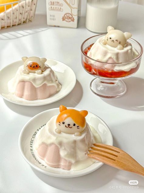 Cute Pudding, Kawaii Dessert, Kawaii Cooking, Cute Snacks, Japanese Sweets, Dessert Decoration, Kawaii Food, Cute Desserts, Happy Days