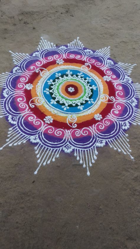 Technical Rangoli Designs, Bathukamma Rangoli Designs, Dev Uthani Gyaras Rangoli Design, Rangoli Designs Latest Big Size, Half Round Rangoli Designs, Mugulu Designs Latest With Colours, Sanskar Bharti Rangoli Designs Simple, Diwali Rongali, Dipawali Rangoli Design