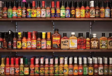 Heatonist's Guide To Building Your Home Hot Sauce Collection » Whalebone Hot Sauce Collection, Fruit Sauces, Hot Sauce Packaging, First We Feast, Types Of Sauces, Unique Sauces, Spicy Cocktail, Ghost Peppers, Spicy Sauce