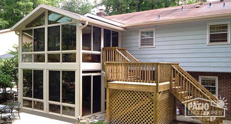 Raised Ranch Sunroom Addition, Second Story Sunroom, Aluminum Sunroom, Indoor Sunrooms, Sunroom Additions, Deck Enclosures, Glass Cottage, Bi Level Homes, Hot Tub Pergola