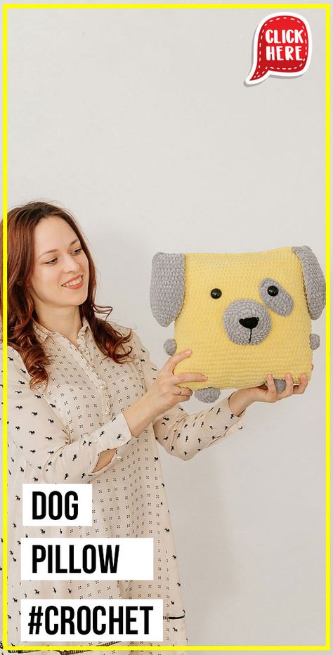 Crochet Puppy Pillow Pattern Free, Crochet Dog Pillow Free Pattern, Crochet Dog Pillow, Kitsch Crochet, Dog Pillow Pattern, Easy Crochet Pillow, Animal Pillows Pattern, Pillow Covers Pattern, Crochet Dog Patterns