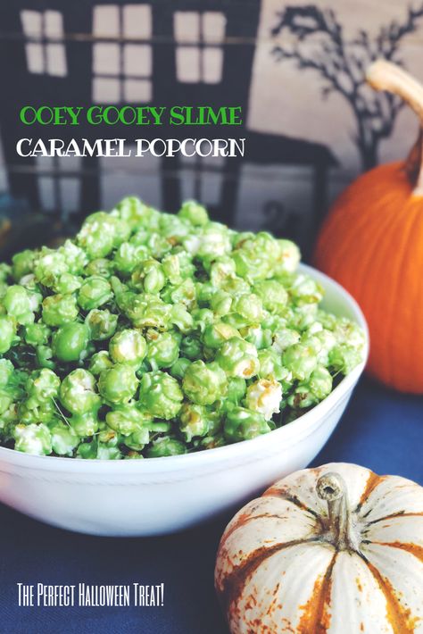 This Ooey Gooey Slime Popcorn is the perfect Halloween treat! A spooky bright green treat. This sticky, slimy, soft caramel popcorn is seriously the best popcorn ever! It's my go-to sweet treat recipe that everybody loves! A perfect recipe for a party with a hungry crowd. Slime Popcorn, Snickerdoodle Hot Chocolate Recipe, Soft Caramel Popcorn, Mushroom Popcorn, Air Popper, Popcorn Recipes Caramel, Jalapeno Jelly, Halloween Party Appetizers, Jelly Slime