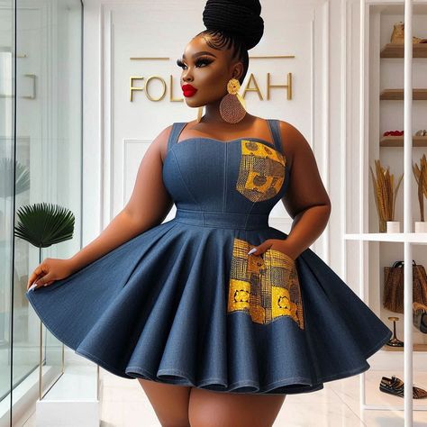 FOLAH SIGNATURE | Cultural fusion at its finest where African prints meets American classic .I referred to these as “Ankara vibes on denim streets “. Which… | Instagram Folah Signature, Jeans Dress Outfit, Parade Outfit, Gown Outfit, Lagos Fashion, Sassy Dress, Jean Dresses, African Print Dress Ankara, African Print Dress Designs