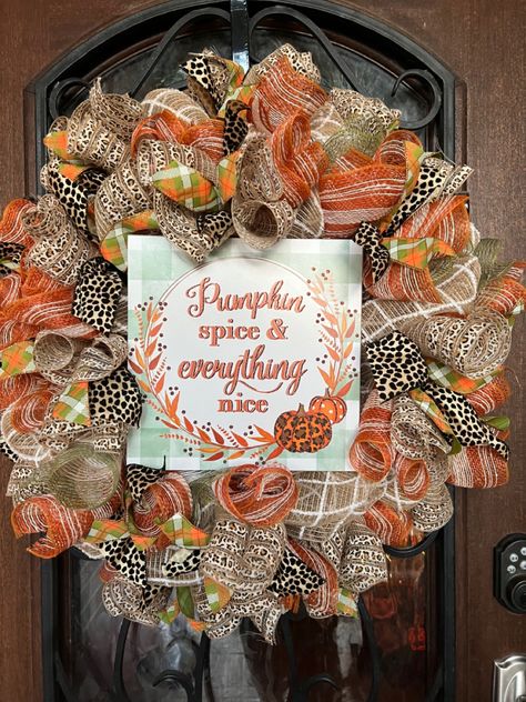 Pumpkin spice and everything nice Pumpkin Fall Wreath, Pumpkin Spice And Everything Nice, Wreath Pumpkin, Fall Swags, Wire Wreath Forms, Decorative Napkins, Large Christmas Tree, Fall Bows, Learn Crafts