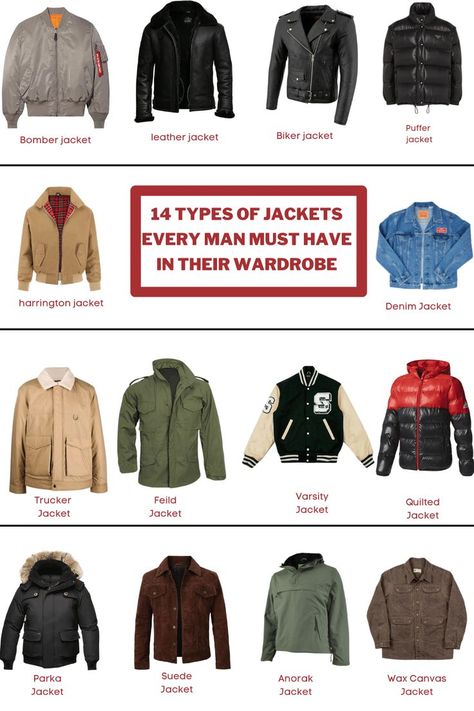 List of different types of jacket for men to wear in Winter and Fall season. Dashing, Fashionable and Good Looking Designs For Men of every age and all body types. Biker Outfit Men, Harrington Jacket Men, Mens Jackets Fall, Best Winter Jackets, Winter Jacket Outfits, Leather Jacket Outfit Men, Men Winter Jacket, Mens Winter Fashion Outfits, Smart Casual Menswear