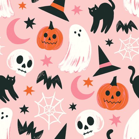 Pink Halloween Pattern by Shelby Warwood on Dribbble Halloween Collar, The Foggy Dog, Bandana Bow, Old Pillows, Mini Goldendoodle, Halloween Illustration, Halloween Icons, Bow Collar, Pink Halloween