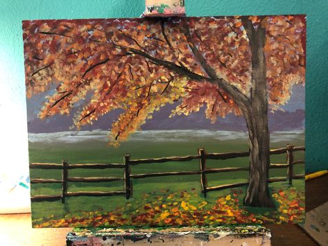 #autumn#fall#painting#acrylic#canvas#fence#rustic How To Paint A Fence On Canvas, Autumn Tree, Autumn Painting, Acrylic Canvas, Autumn Trees, Acrylic Painting Canvas, Autumn Fall, Painting Acrylic, Fence