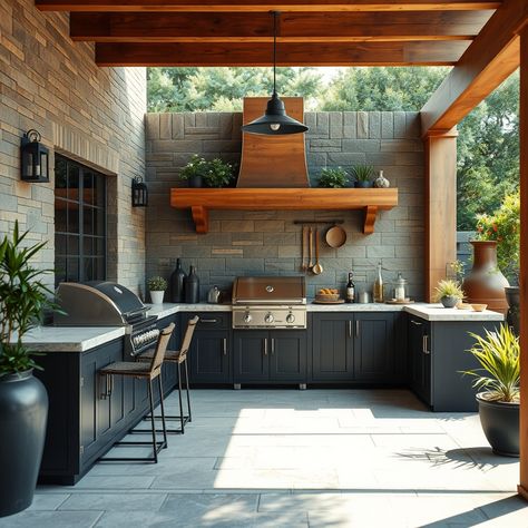 15 Creative Ideas for Your Dream Outdoor Patio Kitchen 🌞🍽️ – yaamb.com Deck Outdoor Kitchen Ideas, Small Covered Outdoor Kitchen, Outdoor Kitchen Backsplash Ideas, Outdoor Patio Kitchen, Backyard Restaurant, Color Tile Backsplash, Stone Backyard, Pretty Table Settings, Exterior Kitchen