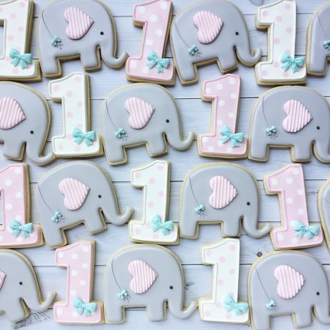 1st Birthday Elephant Theme, Birthday Decorated Cookies, Elephant Birthday Party, Baby First Birthday Themes, Elephant Cookies, Elephant First Birthday, Elephant Party, Happy First Birthday, Elephant Birthday