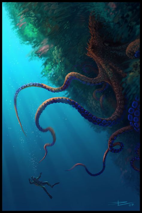 Octopus by Tyrus88 on deviantART Haunt Couture, Giant Octopus, Mermaid Under The Sea, Outdoors Tattoo, Octopus Art, Wacom Tablet, Adventure Of The Seas, Underwater Creatures, Creature Drawings