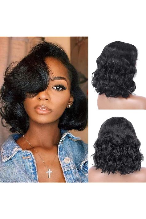 MIRONICA Wigs Human Hair Glueless Bob Wig Human Hair 13x4 HD Lace Front Wigs Human Hair Short Body Wave Frontal Wigs for Black Women Human Hair 180% Density Pre Plucked Bleached Knots with Baby Hair 12 Inch Short Body Wave, Black Color Hair, Color Hair Extensions, Brazilian Weave, Straight Bundles, Lace Front Wigs Human Hair, Wig Human Hair, Wigs Human Hair, Bob Wig