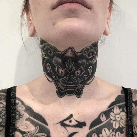 LUPO HORIOKAMI Japanese Neck Tattoo, Back Of Neck Tattoo Men, Neck Tattoo Design, Flower Neck Tattoo, Front Neck Tattoo, Full Neck Tattoos, Small Neck Tattoos, Side Neck Tattoo, Tattoo Neck