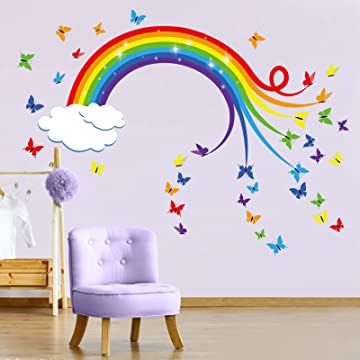 Rainbow Bedroom Wall, Rainbow Walls, Butterfly Bedroom, Rainbow Bedroom, Rainbow Wall Decal, Rainbow Butterflies, Butterfly Wall Decor, Tree Wall Stickers, Butterfly Wall Stickers