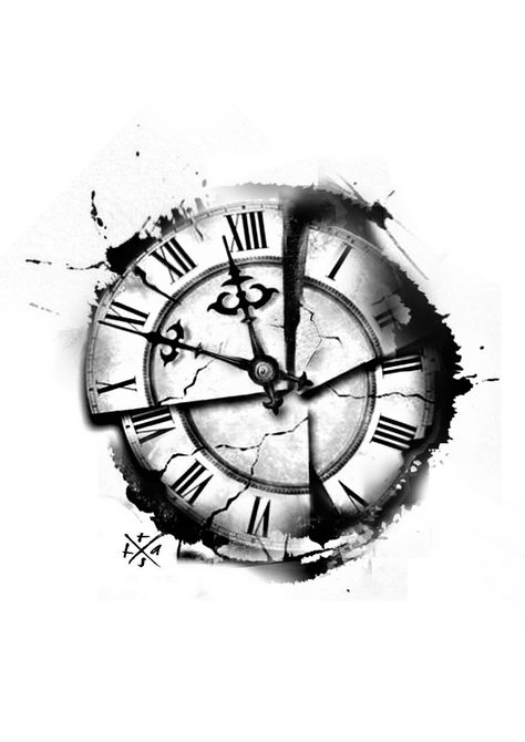 Shattered Clock Tattoo Design, Time Clock Tattoos, Time Clock Tattoo, Clock Tattoo Ideas, Broken Clock, Tattoo Homme, Watch Tattoo Design, Clock Drawings, Watch Drawing