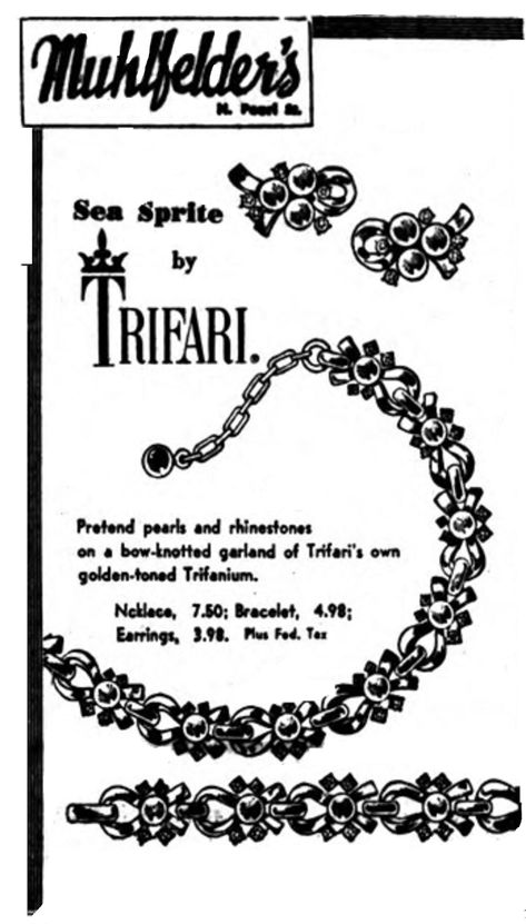 https://flic.kr/p/ngyHxB | Muhlfelder's womens clothing store  vintage Trifari costume jewelry ad  1954  albany ny 1950s Womens Clothing Store, Jewelry Ad, Trifari Jewelry, Albany Ny, Jewelry Ads, Vintage Trifari, Mid Century Jewelry, Womens Clothing Stores, Vintage Advertisements