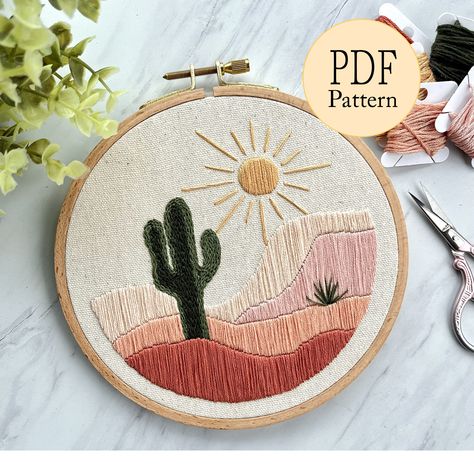 PDF embroidery pattern, Desert Mountain embroidery pattern, step-by-step pdf pattern, beginner embroidery pattern pdf, DIY embroidery by ThreadsInZen on Etsy Mountain Embroidery Pattern, Desert Embroidery, Mountain Embroidery, Truck Topper, Pdf Embroidery Pattern, Gift Embroidery, Cactus Embroidery, Embroidered Wall Art, Beginner Embroidery