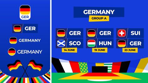 Germany football 2024 match versus set. National team flag 2024 and group stage championship match versus teams Germany Football, Germany, Flag, Football, Design, American Football