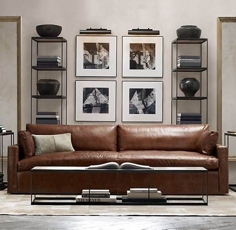 Dark Brown Sofa Living Room, Masculine Living Room, Dark Brown Sofas, Masculine Living Rooms, Brown Sofa Living Room, Brown Leather Couch, Masculine Interior, Finished Basement Ideas, Garage Man Cave