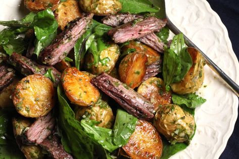 A fresh take on a steak dinner just in time for grilling season. Steak And Arugula, Munchies Recipes, Steak Potatoes, Chicken And Chips, Steak And Shrimp, Grilled Steak Recipes, Potato Salad Recipe, Main Dish Salads, Grilling Season