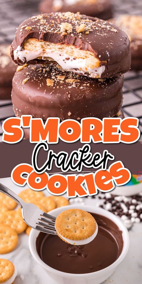 Smores Ritz Crackers, Ritz Cracker Sandwich Recipes, Ritz Smores Cracker Cookies, Cookies Easy Quick, Ritz Smores Cookies, Smores Cracker Candy, Fall Camping Desserts, Desserts With Ritz Crackers, Mo Bake Cookies