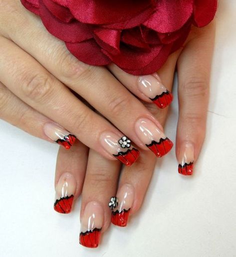 Nail art Spanish Nails, Bulldog Nails, Red And Black Nail, Colourful Acrylic Nails, Fashion Empire, French Manicures, Nail Board, Nail Painting, Valentine Nails