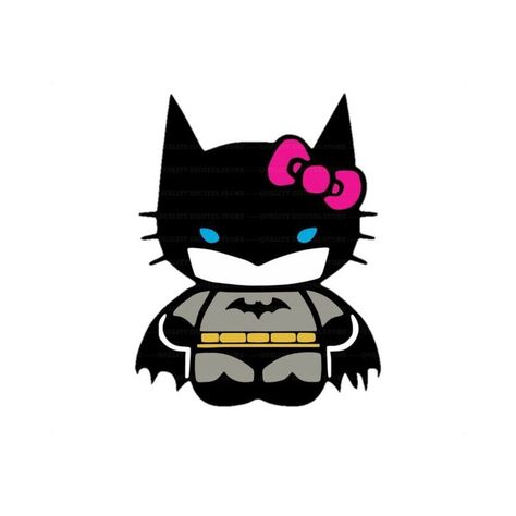 Batman And Hello Kitty, White Background, Hello Kitty, Batman, Kitty, Pink, White, Black