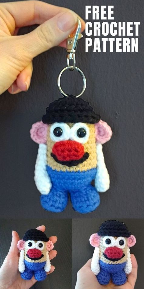 Keychains Crochet, Head Crochet, Amigurumi Keychain, Diy Crochet Patterns, Crochet Toys Free, Crochet Eyes, Mr Potato, Mr Potato Head, Crochet Disney