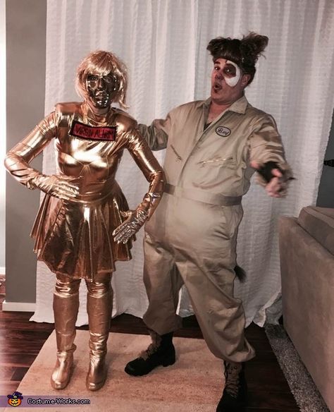 Sherry: My husband and I love SpaceBalls and decided we needed to finally make it happen. I went as Dot Matrix and put together my costume with various gold clothing pieces... Spaceballs Costume, Matrix Halloween, Halloween Spell Book, Ball Costume, Halloween Comic, Costumes For Couples, Diy Couples Costumes, Halloween Spells, Best Couples Costumes